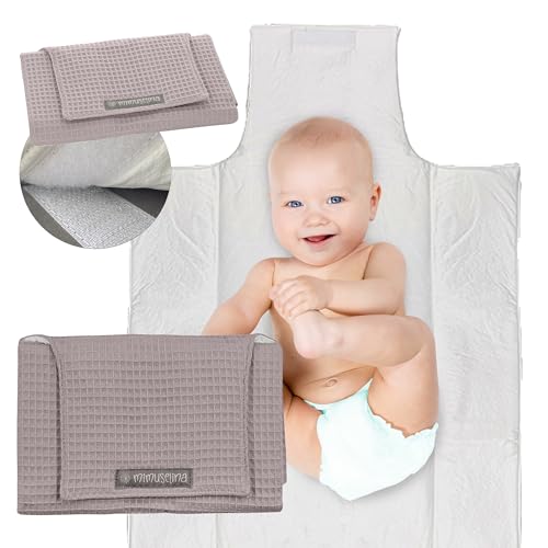 Mimuselina Trocador portátil para bebé, trocador de passeio, impermeável e leve, 100% algodão exterior, interior lavável e livre de BPA, dobrável com fecho de velcro, feito à mão em Espanha