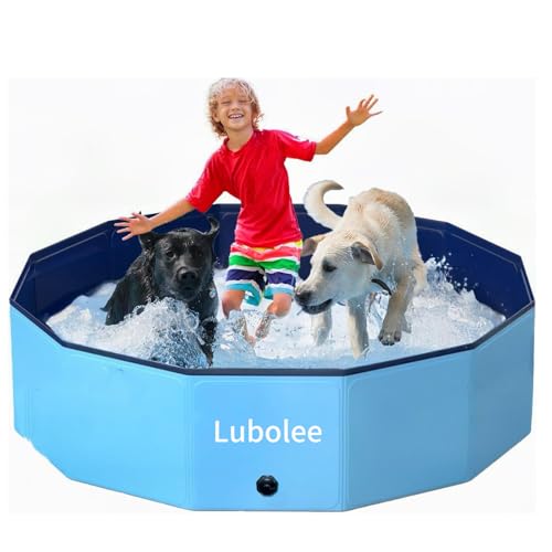 Lubolee Piscina cães grandes - Banheira e piscina para cães e piscinas removíveis com superfície antiderrapante (120 x 30 cm), piscina dobrável cães pequenos de PVC espesso