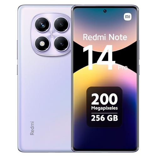 Xiaomi Redmi Note 14 Pro Smartphone de 8+256 GB, ecrã de 6,67" AMOLED FHD+ 120Hz, MediaTek Helio G100-Ultra, câmara de 200 MP, TurboCharge 45W, 5500 mAh, carregador não incluído Indo, roxo (Versão ES)