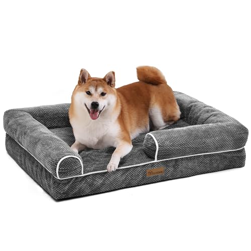 YITAHOME Cama cão médio, colchão impermeável lavável com espuma viscoelástica, sofá cão ortopédica removível, cinzento, 89 x 63 x 18 cm
