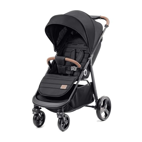 kk Kinderkraft GRANDE PLUS Cadeira de passeio leve desde o nascimento até 22 kg, dobrável com uma mão, posição deitada, suspensão de todas rodas, grande capô XL, preto