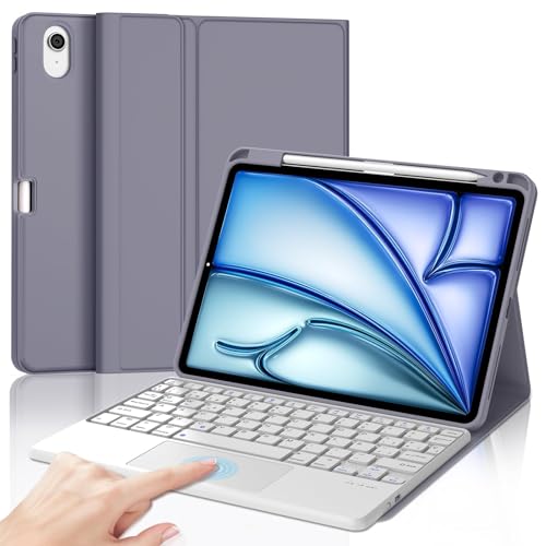 IVEOPPE Capa de teclado iPad Air 11 (M2 2024/M3 2025) com Touchpad, Cover teclado Trackpad espanhol Ñ Bluetooth magnética desmontável para iPad Air M2 2024/M3 2025, 11 polegadas, roxo Lavanda