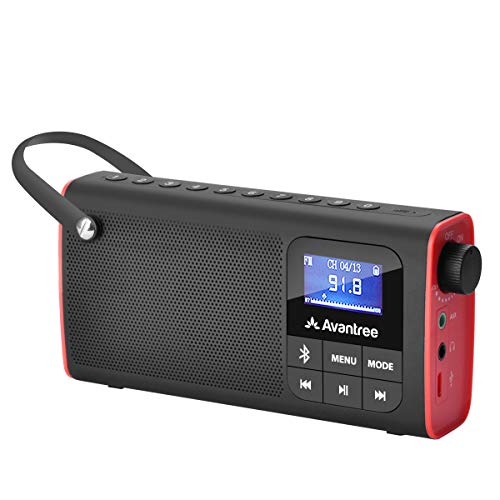 Avantree 3 em 1 rádio FM portátil com altifalante Bluetooth e leitor de cartão SD MP3, busca automática e memorização, ecrã LED, bateria recarregável, transistor pequeno - SP850