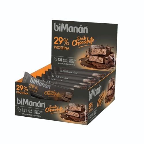 BIMANÁN BEFIT BARrinhas duplas CHOCOLATE - alimentos hiperproteicos, cobertura dupla de chocolate preto e com amêndoas, 29% de proteínas, expositor de 20 unidades (700 g)