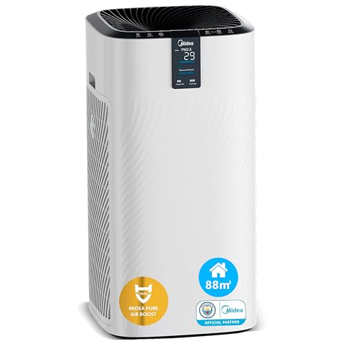 MIDEA Purificador de ar com filtro HEPA até 88 m2, Air Purifier silencioso de alta potência CADR 740 m3/h - Industrial neutralizador de odores para alergias - elimina 99,99% das bactérias
