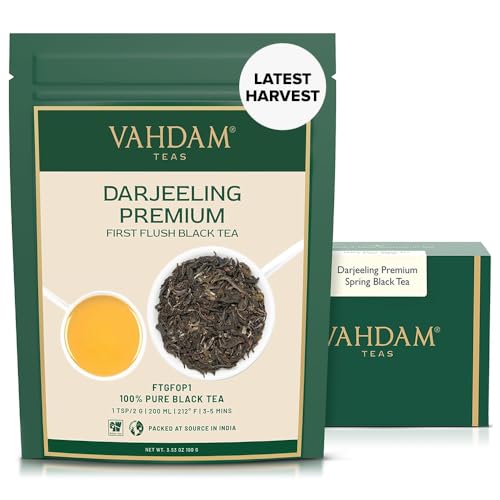 VAHDAM, Chá Darjeeling Primero Flush (100 g) - Florido, aromático e delicioso - escolhido, cheio e enviado direto da Índia | chá preto | chá de folhas soltas