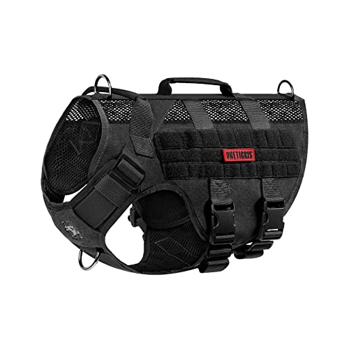 OneTigris Ar Mesh arnês tático para cão sem puxões para cão médio, design de malha respirável militar molle para cão com alças, arnês de colete para cão de serviço de caminhar