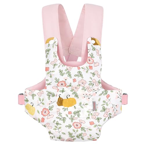 GAGAKU Boneca transporte Doll Carrier com alça dianteira e traseira para bonecas Doll Carrier com alças ajustáveis para meninas pequenas-rosa-flor de ameixa de abóbora