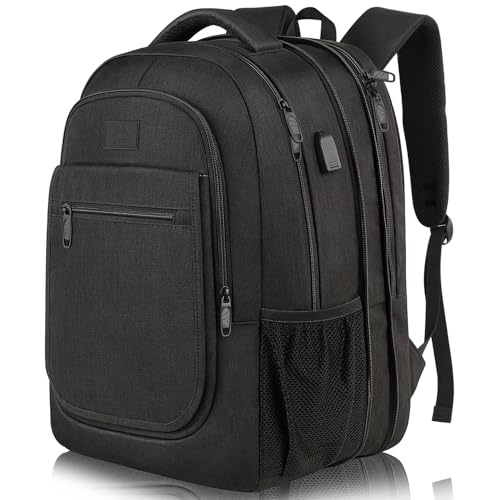 MATEIN Mochila portátil grande extensível, mochila computador de 15,6 polegadas com porta USB, anti-roubo impermeável de negócios trabalho diário viagem para homens e mulheres, preto