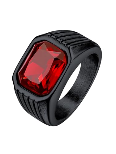 Bestyle Anéis de aço inoxidável para homem, anel de selo grosso para homem, anel com pedras preciosas sintéticas, tamanho 14,5-32,5, com caixa de presente