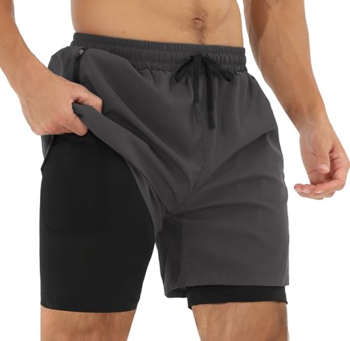 Danfiki Calções para homem com desporto 2 em 1, secagem rápida para Running Fitness Gym