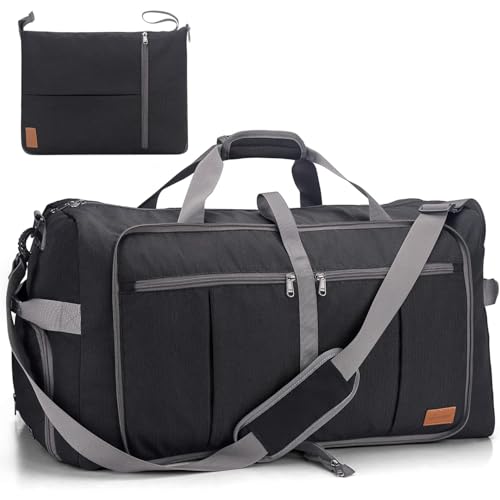 Upeelife Saco de viagem, 125 L dobrável leve bolsa de viagem com compartimento para sapatos e bolso para molhado, saco de desporto malas de fim de semana para homem mulher, Preto e vinho:, Moderno