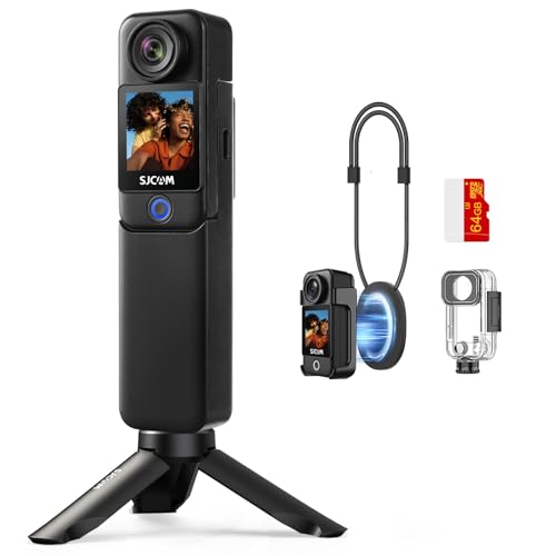 SJCAM C300 Pack, câmara para Vlogs com aderência com bateria para gravar mais de 7 H, ecrã tátil duplo, câmara de ação com campo de visão amplo de 154°, impermeável, 64G, preta