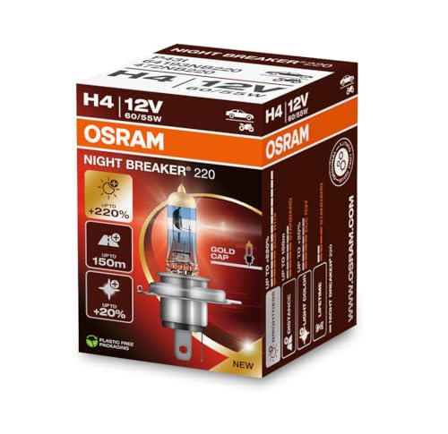 OSRAM NIGHT BREAKER 220, H4, 220% mais brilho, lâmpada de farol halogéneo, 64193NB220, caixa dobrável (1 lâmpada)