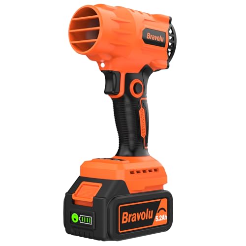 Ventilador de folhas, mini soprador com baterias de 5200 mAh e carregador, motor potente sem escovas, velocidade do ar MAX 200 km/h, controlo de velocidade variável