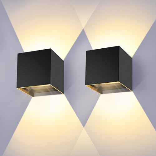 LEDMO 2 peças aplique parede exterior/interior 3000 K branco quente aplique de parede ângulo de feixe ajustável aplique parede LED IP65 impermeável