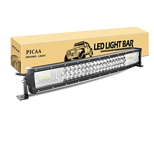 PICAA Barra de luz LED 21 polegadas 53 cm 270 W 7D barra de luzes LED de fila tripla curva Spot Flood luzes de trabalho LED todo-o-terreno para motocicleta todo-o-terreno 4WD SUV ATV UTV camião 12 V