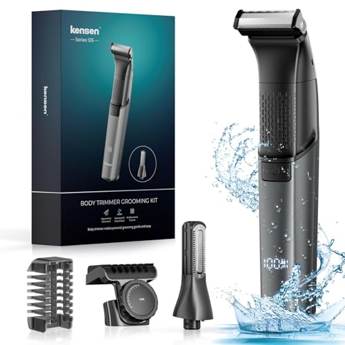 Máquina de barbear corporal masculina, Kensen impermeável depiladora corporal homem em seco e húmido para barba, axilas, peito, pernas e genitais, ecrã LED, pente limite ajustável (1-10 mm)