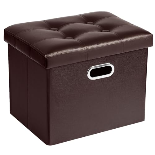 COSYLAND Puff armazenamento 40 l, banco de armazenamento, capacidade de carga 200 kg, estofada em PVC, baú para quarto, sala de estar, entrada, brinquedos, organizador multifuncional, dobrável, café