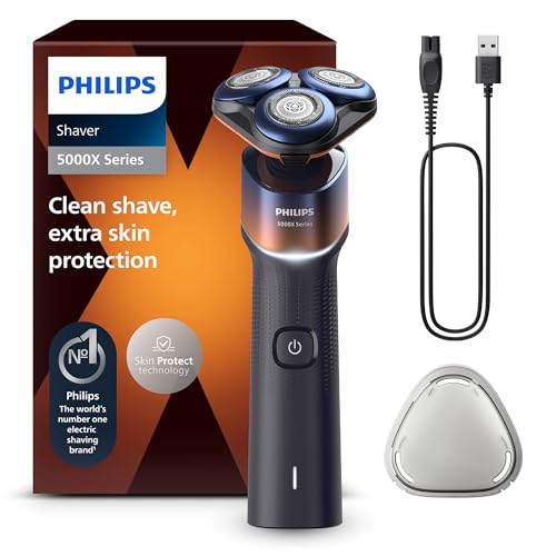 Philips Série X5000 máquina de barbear elétrica para homem, máquina de barbear barba, 27 lâminas, cuidado da pele, cabeça flexível de 360º, 50 min de uso, seco e húmido, recarregável, X5012/00,