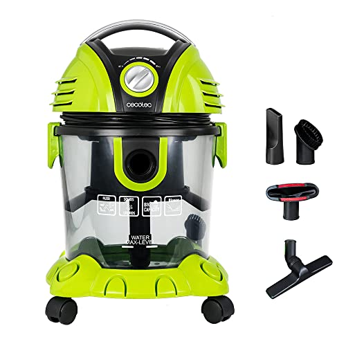 Cecotec Aspirador de sólidos e líquidos sem sacos Wet&Dry T. 1200 W, 7 metros de raio de ação, capacidade de 15 l, filtro HEPA e filtro de água, regulador de potência, soprador, 5 acessórios