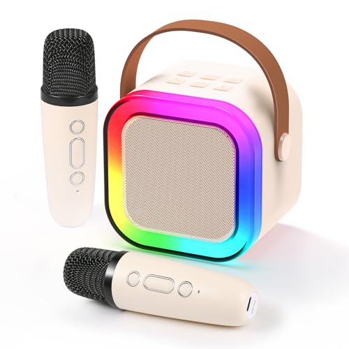 Fede Karaoke 2 microfones para crianças, mini karaoke infantil microfones sem fios altifalante Bluetooth portátil com efeitos de mudança de voz e luzes LED, melhores brinquedos presentes para meninas