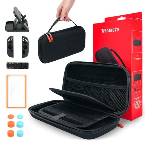 TRANSNOVO Funda para Nintendo Switch 2 con Accesorios – Estuche Rígido con 24 Ranuras para Tarjetas de Juego, Protector de Pantalla HD, Soporte, Capuchones de Joystick y Carcasas para Joy-con