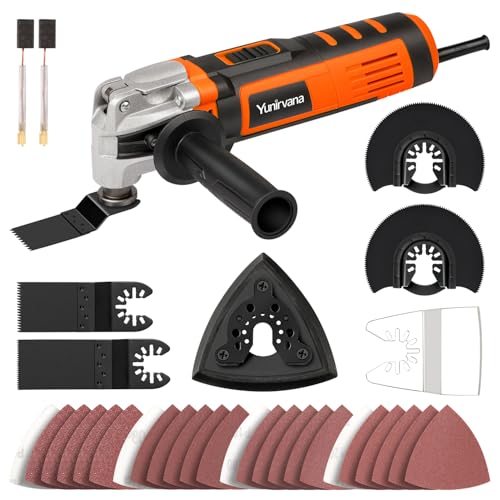 Yunirvana - Ferramenta oscilante (400 W multifunções oscilante, 6 velocidades variáveis, 15000-22000 RPM, ângulo oscilante: 3 °, 28 acessórios, multi ferramenta oscilante para cortar, lixar