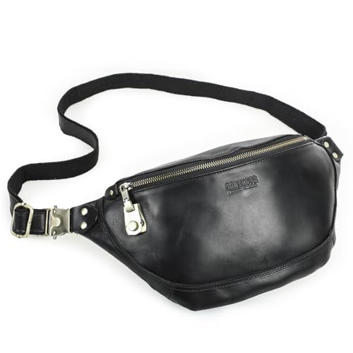 Contacts Mala de ombro de couro genuíno para homem, bolsa cruzada pequena para homem, casual, bolsa de cintura para ciclismo, caminhadas, viagens, preto 3.0, Preto