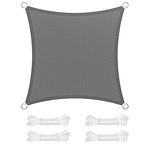 SONGMICS Vela de sombra de 3 x 3 m, tecido HDPE de proteção solar, respirável, à prova de água, terraço, jardim, varanda, campismo, quadrado, côncava, 2 m, cinzento fumado GSS33GY