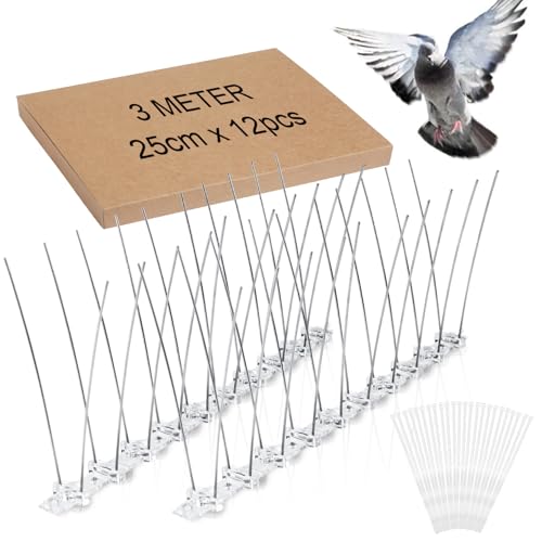 Espetos antipombas 3 metros espetos para pombas, anti-pombos 12 peças espanta pombos varanda espetos anti-gatos para tetos, jardins, barreiras privadas, terraço e janelas