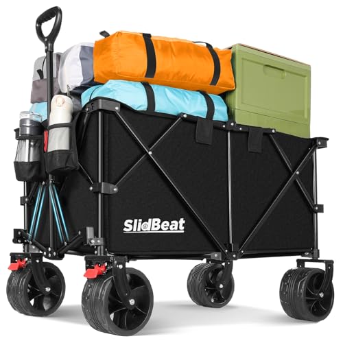 SLIDBEAT Carrinho de mão dobrável com rodas universais grandes, XXL carrinho de transporte dobrável de 200 l, carrinho de praia com rodas grande de tecido impermeável 600D, carrinho de jardim compras