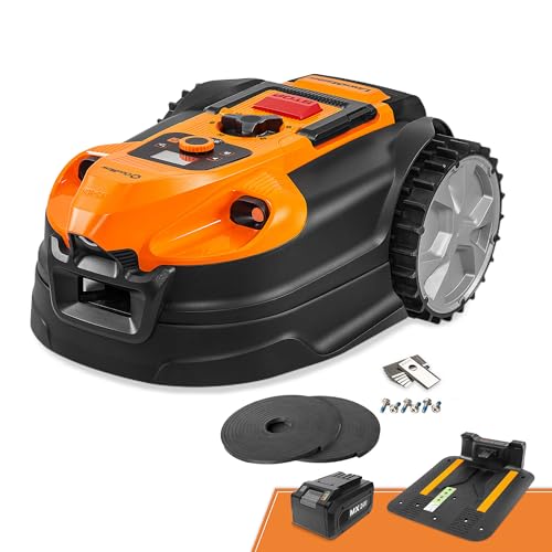LawnMaster VBRM18AMID4R Corta-relvas robótico sem cabo de 800 m², bateria 4 Ah, navegação ótica, prevenção de obstáculos, estação de carregamento automático, função de zona proibida, WiFi e Bluetooth