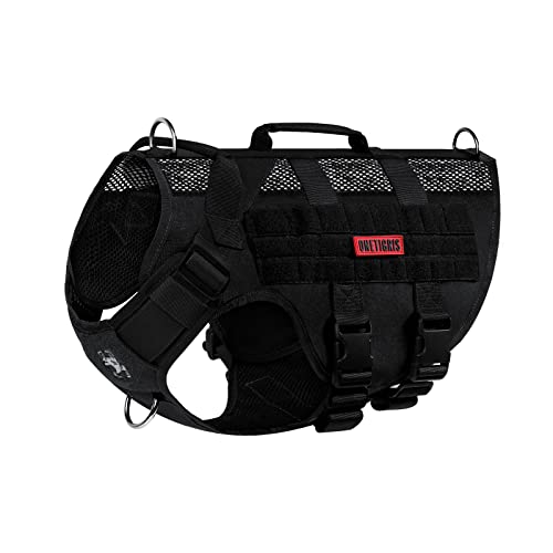 OneTigris Ar Mesh arnês tático sem puxões para cão médio, design de malha respirável militar molle com alças, colete de serviço de caminhada