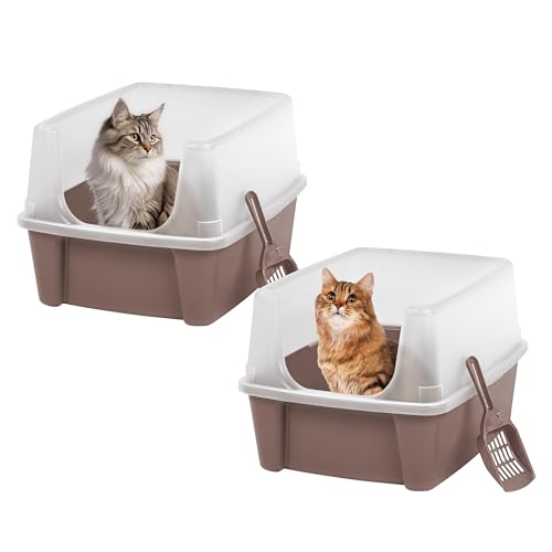 Iris Ohyama Areneiro gato lote de 2, até 7 kg, topo, caixa de areia para gatos, caixa, para gatos grandes e pequenos, caça-louças, caixa, WC, fácil de limpar, livre de BPA, Cat Litter Box, CLH-12