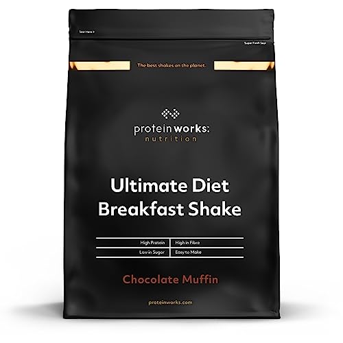 THE PROTEIN WORKS Batido de pequeno-almoço dietético, muffin de chocolate, pequeno-almoço para transportar, alto em proteínas e baixo teor de açúcar, 500 g