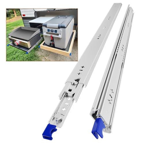 AOLISHENG Guias de correr para gavetas com travão 800 mm extensão completa para trabalho pesado trilhos para gavetas 120 kg capacidade de carga com fechadura 1 par (2 peças)