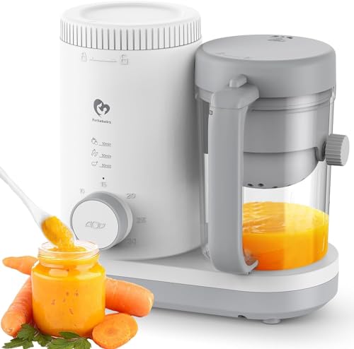 Processador de alimentos para bebés, robot de cozinha bebé com cesta de vapor reversível, operação fácil com um botão e grande abertura para uma limpeza fácil Baby Food Precessor
