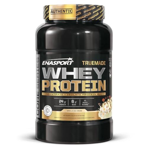 Truema de Whey Protein - Enasport. Proteína de soro de leite em pó com aminoácidos BCAA e glutamina, favorece a recuperação e o crescimento muscular (baunilha, 2000 g, 64 parções).