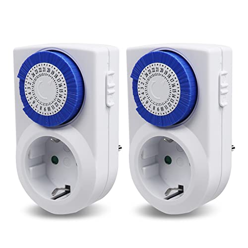 EXTRASTAR Tomada elétrica temporizador mecânico de 24 horas, comutação a cada 30 minutos, interruptor ON/Off, 230 V 16 A branco, 2 unidades