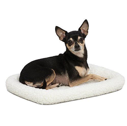 MidWest Homes for Pets Modelo 40218 Cama para cães e gatos com forro polar branco, comprimento de 45,72 cm, cama confortável para cães com cabeça, para gaiolas de cães de 45,72 cm de comprimento, cor
