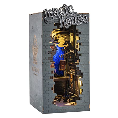 Rolife Book Nook Kit Puzzle 3D de madeira quebra-cabeças DIY canto de livros Book Nook para estantes suportes de livros decoração com móveis e acessórios, Magic House