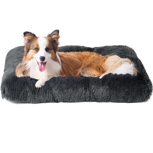 EHEYCIGA Pelúcia cama para cães grandes 90 x 60 x 9 cm, colchão e colchão cão lavável, cama de gato macia para inverno, cinzento escuro