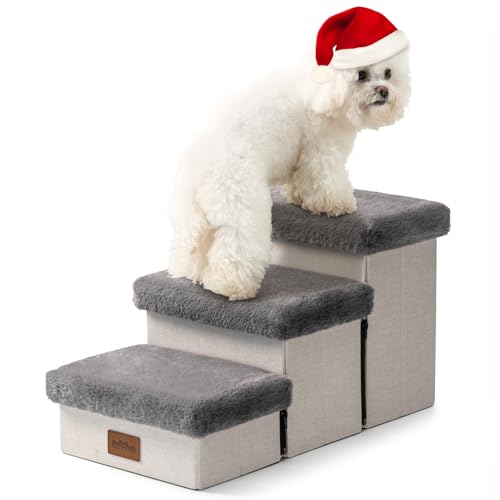 COZY KISS Escadas para cães pequenos com arrumação, escadas dobráveis para animais de estimação para cama, sofá e cadeira, durável, até 80 kg (cinzento, 33 x 63 x 35 cm, 3)