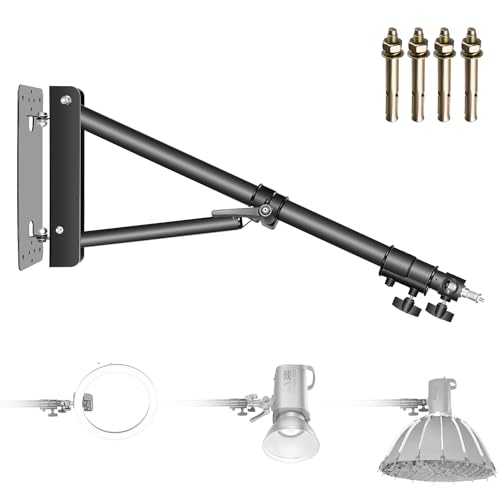 Neewer Triângulo montagem em parede boom braço para fotografia de estúdio estéreo luz monolights softboxes refletores de guarda-chuva, rotação flexível de 180 graus, comprimento máximo 180 cm (preto)