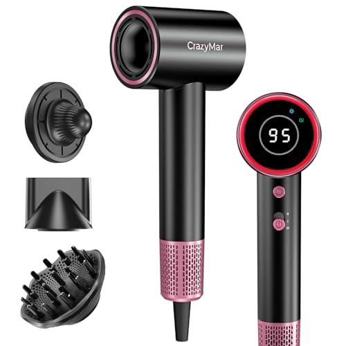 CrazyMar Secador de cabelo iónico, 180.000 tr/min secador de cabelo de viagem–secagem 5X mais rápida, leve compacto, proteção contra sobreaquecimento e funcionamento silencioso