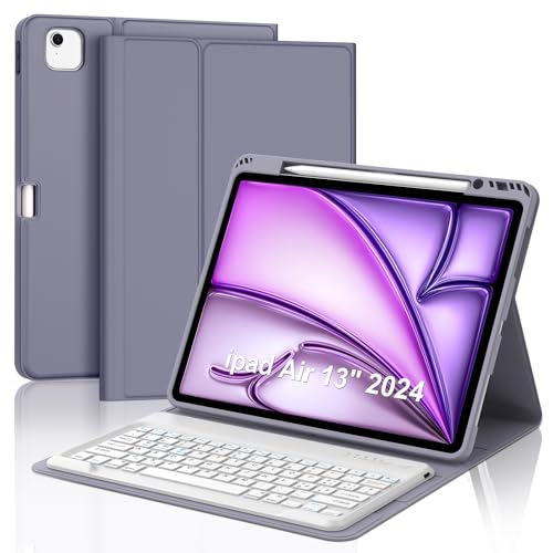 SENGBIRCH Capa teclado para iPad Air 13 polegadas 2025 M3/2024 M2, Bluetooth removível, espanhol Ñ teclado para iPad Air 13 M3/M2 2025/2024, púrpura lavanda