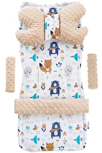 Medi Partners Inserção universal para carrinho manta para carrinho 5p protetor de cinto sobreposição para diadema algodão Minky (animais boho com bege Minky)