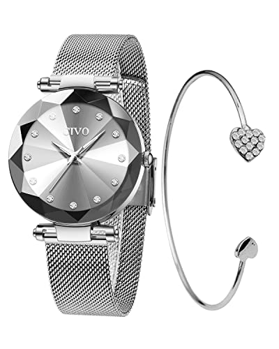 CIVO Relógios mulher Set relógio senhoras malha impermeável luxo minimalista elegante banda aço inoxidável relógios de pulso moda vestir negócio casual relógio de quartzo