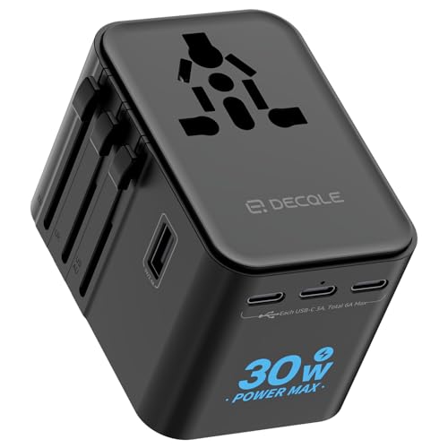 decqle Adaptador de tomada universal, adaptador de viagem com 3 USB-C (30 W), 2 USB-A e 1 AC, adaptador universal para UE, Reino Unido, americano, Canadá, Austrália e 224 país(preto)